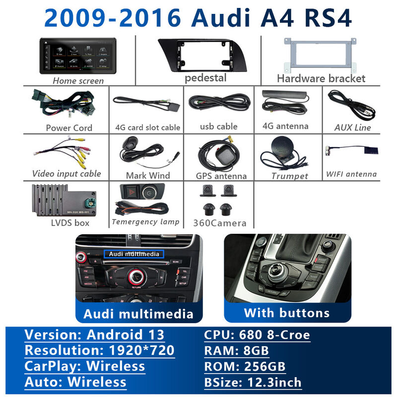 Original Automotive System Cars Head Unit 12.3 Inch Android 13 For Audi A4L