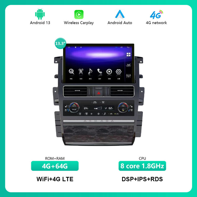 13.3inch Auto Android radio Built in DSP 360 Carplay 4G for Y62 2017 Nissan Patrol Amanda