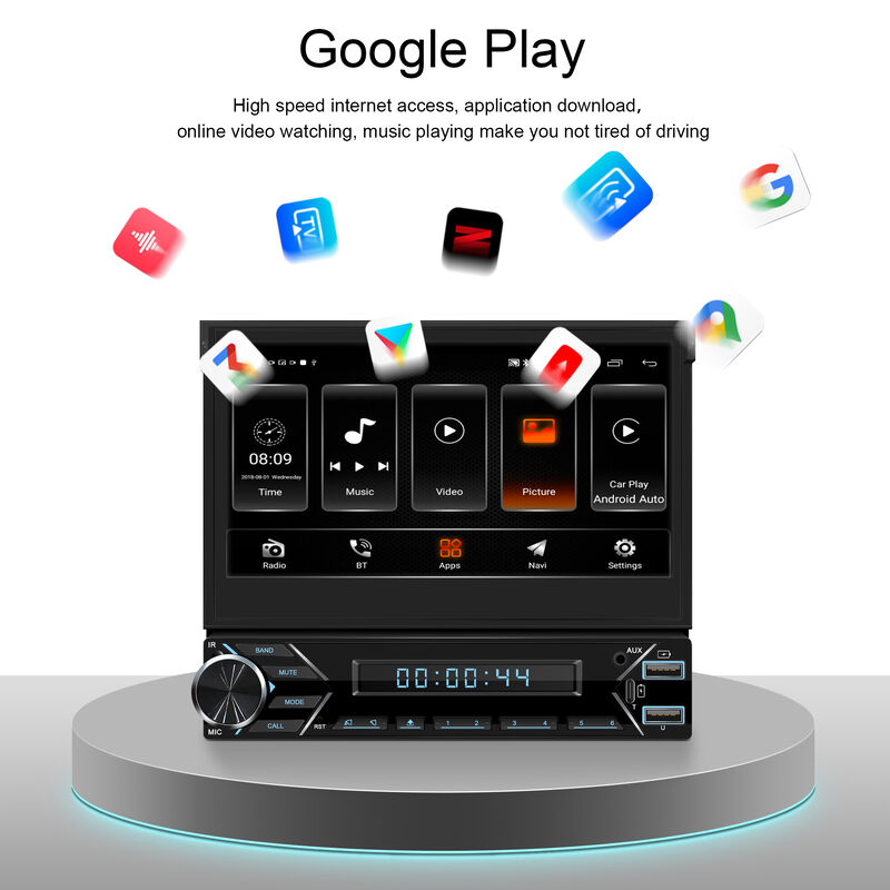 7 Inch Retractable Touch Carplay 1 DIN Car Audio Stereo Compatible Bluetooth-Enabled Built-In GPS