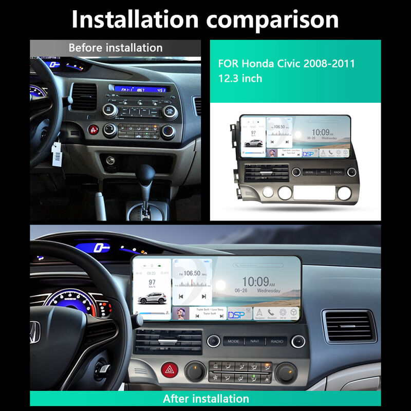 Multimedia Car Android Head Unit 12.3 Inch Car Radio DVD Player For Honda Civic 2008 - 2011 Dashboard Screen