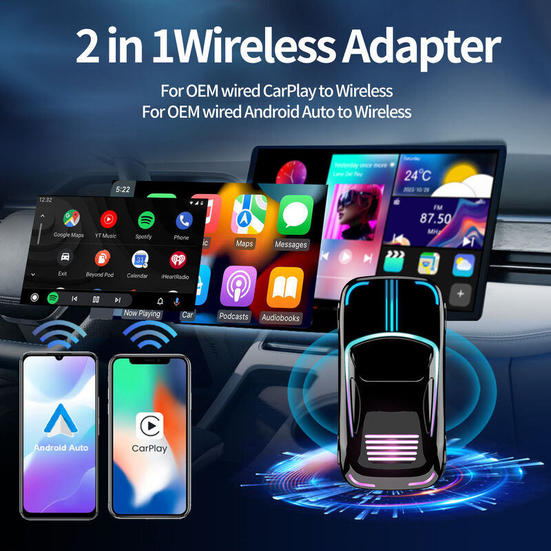 7 Colors Carplay Android Box 5G WIFI BT 5.0 2 In 1 Wireless Car Adapter