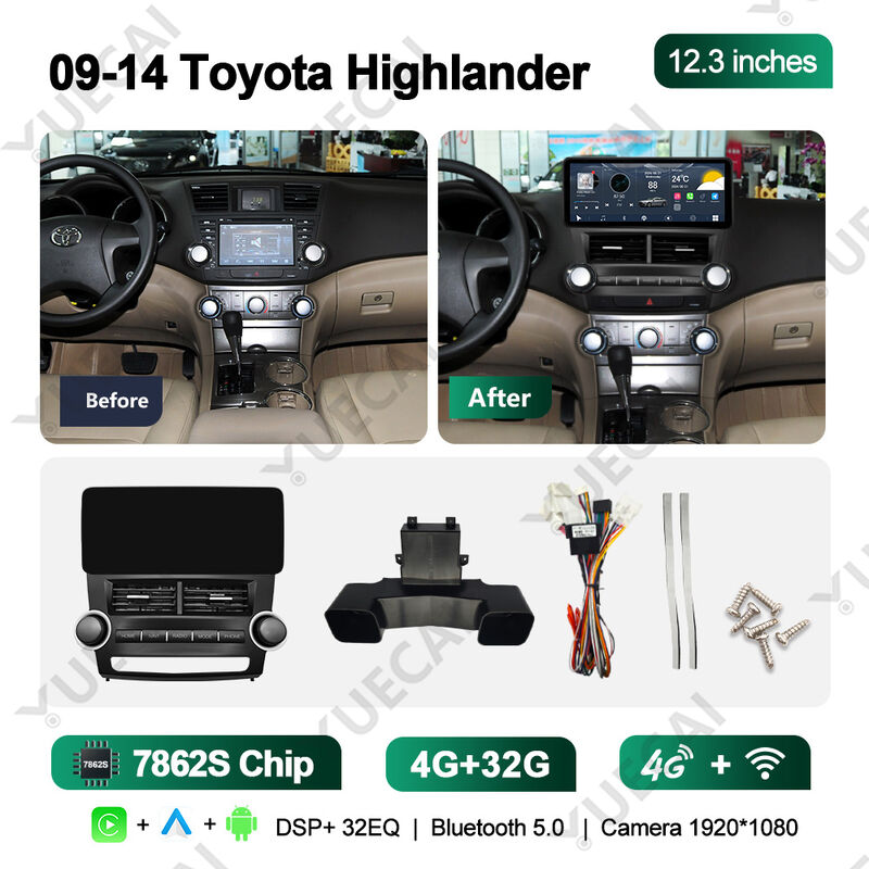 360 Camera Toyota Highlander DVD Player 1920*720 Carplay Android Head Unit 12.3 Inch