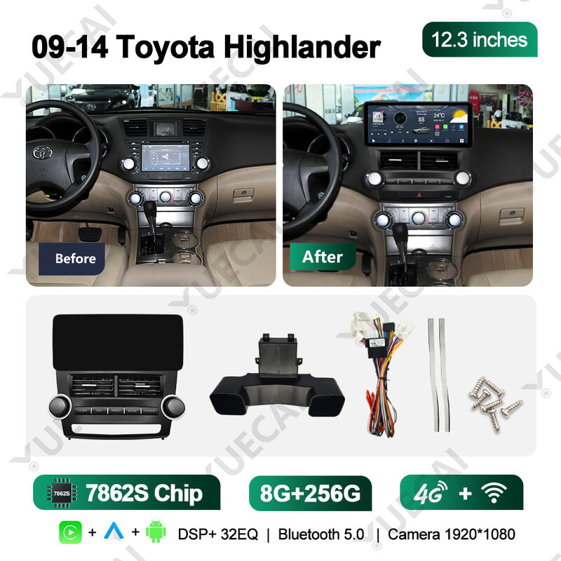 360 Camera Toyota Highlander DVD Player 1920*720 Carplay Android Head Unit 12.3 Inch